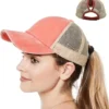Distressed Ponytail Mesh Trucker Cap