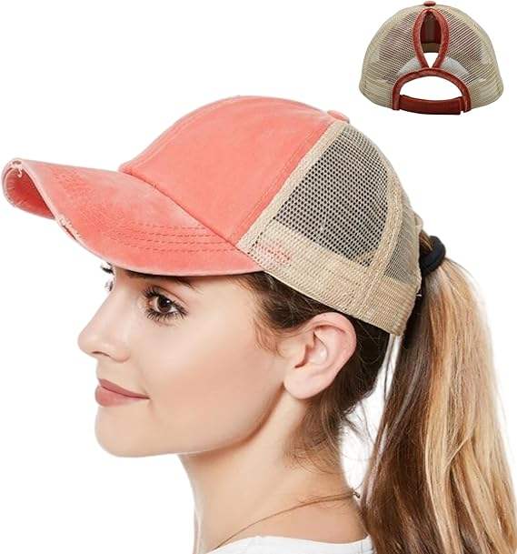 Distressed Ponytail Mesh Trucker Cap