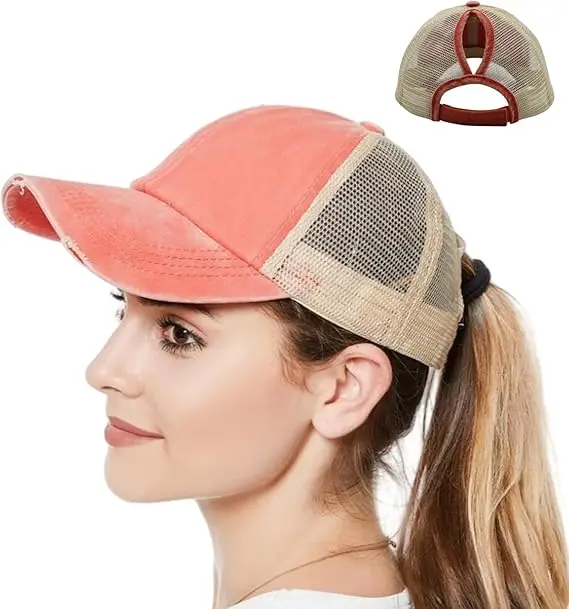 Distressed Ponytail Mesh Trucker Cap