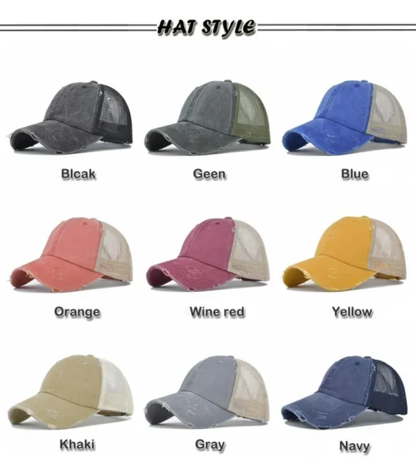 Distressed Ponytail Mesh Trucker Cap