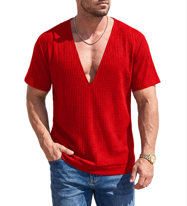 H4884ba8f3fda47b29778c77651b3fce9s.png_960x960q80.png Men's Knit Deep V-Neck T-Shirt