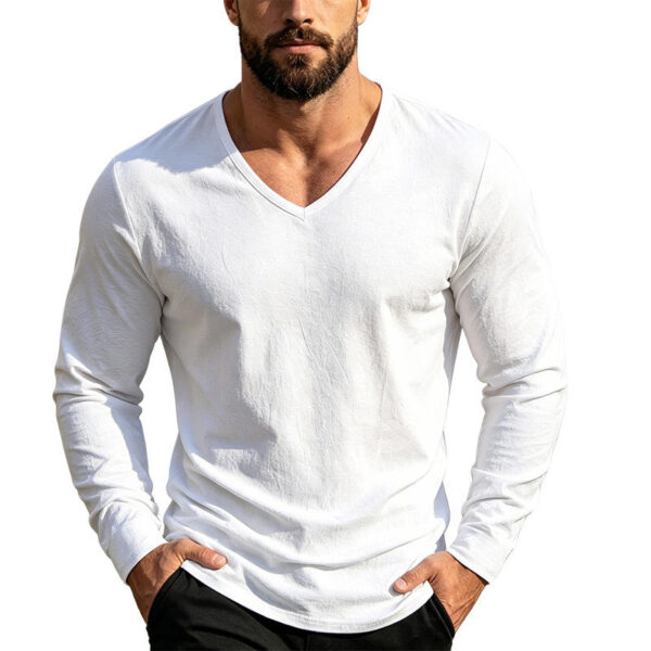 H4cbd5301d8904917b703c871b6172394b.jpg_960x960q80.jpg Men's Linen-Blend V-Neck Long-Sleeve Top