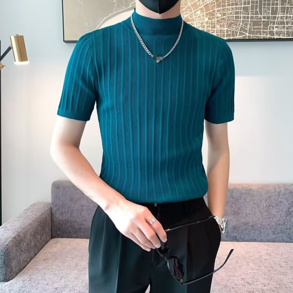 H51ffa4f96b9f48ababc214f66ff6b1b1b.png_960x960q80.png Men's Ribbed Mock-Neck Knit T-Shirt