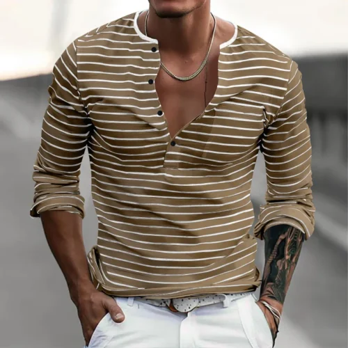 H59c1d94f04aa4a6b8ae656bdd389491cE.webp Men's Striped Long-Sleeve Casual T-Shirt