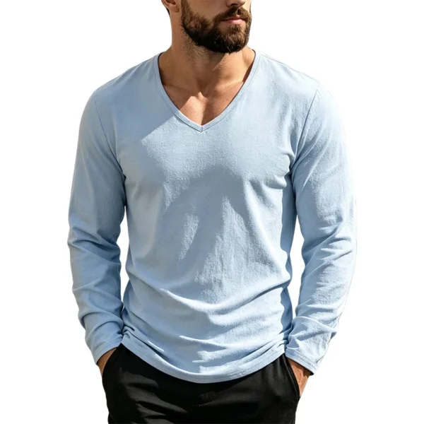 H5ad9487070224c1c975cfe9449cbcc84s.webp Men's Linen-Blend V-Neck Long-Sleeve Top