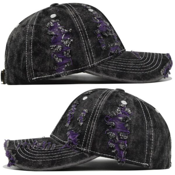 Color-Trim Distressed Denim Cap