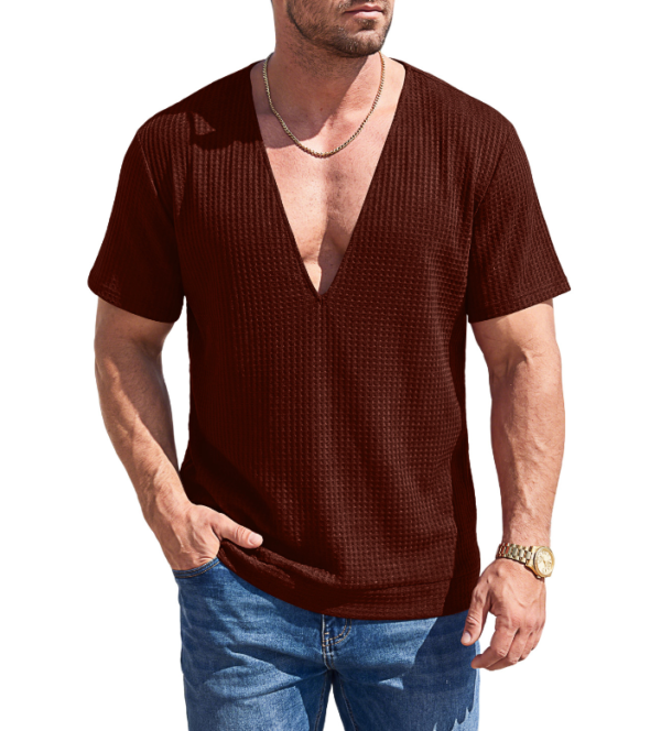 H67a969e8a6dd461fa6df590abf359d7aE.png_960x960q80.png Men's Knit Deep V-Neck T-Shirt