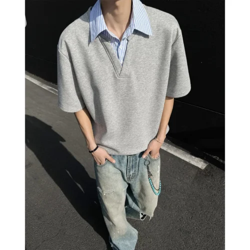 H6db08ef36f4647e0a629a2309aca964eH.webp Men's Collared Streetwear T-Shirt