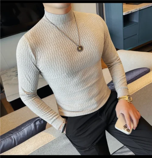 H891e767fd35c411dad360dd805a90304o.webp Men's High-Neck Knit Long-Sleeve T-Shirt