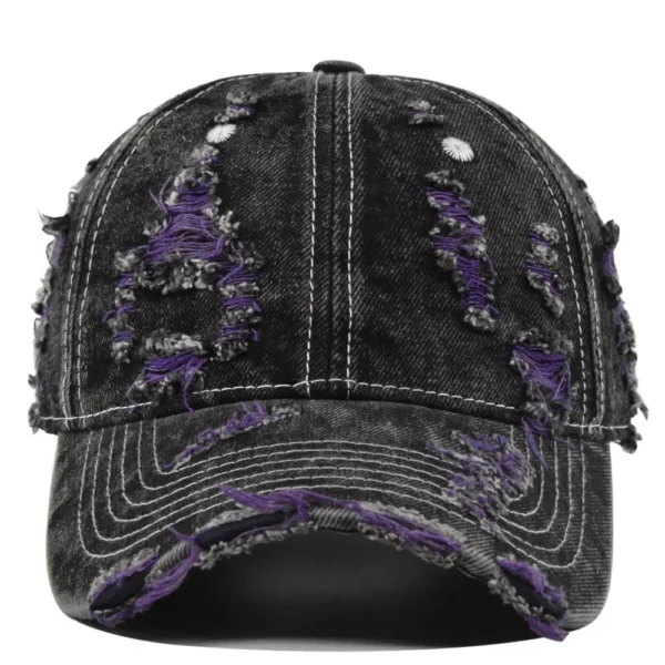 Color-Trim Distressed Denim Cap