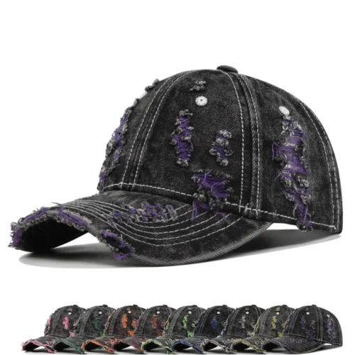 H91e0ff1706704cbe806b94a771ec7b01d.webp Color-Trim Distressed Denim Cap