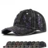 Color-Trim Distressed Denim Cap