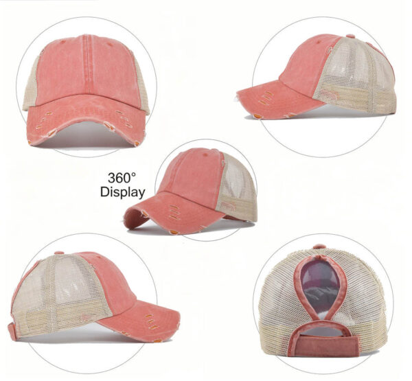 Distressed Ponytail Mesh Trucker Cap