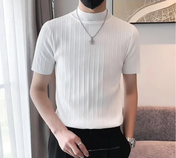 Hb7bfbc67d44f4b4f9c194667f96f2dbe2.webp Men's Ribbed Mock-Neck Knit T-Shirt