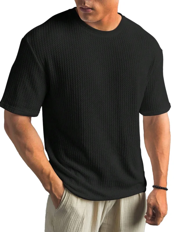 Hb9ffa32282804a9fbd04ebb8643d9245k.webp Men's Waffle-Knit Crew-Neck T-Shirt