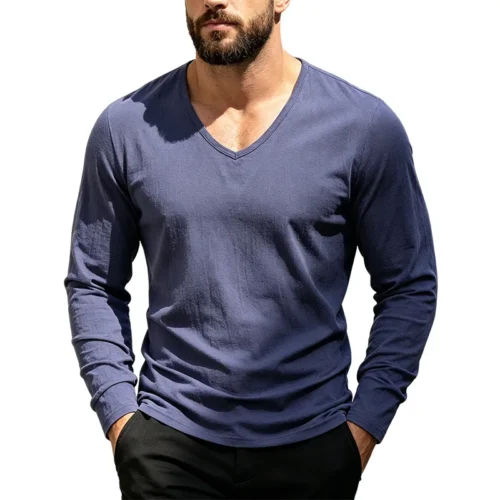 Hc05483107029470697686e0ae9eff21ah.webp Men's Linen-Blend V-Neck Long-Sleeve Top