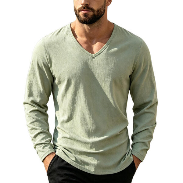 Hdb9ef29f19e04dc39963aec2374e944eb.jpg_960x960q80.jpg Men's Linen-Blend V-Neck Long-Sleeve Top