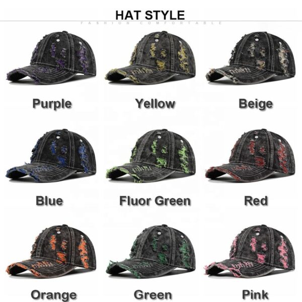Color-Trim Distressed Denim Cap