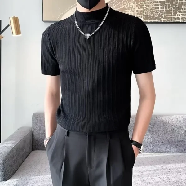 He1e150c020ab46ce83d669e77118b57e8.webp Men's Ribbed Mock-Neck Knit T-Shirt