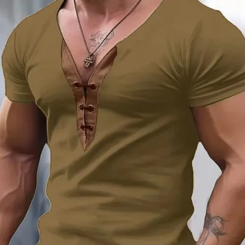 Hfc0222f94057451ca729e13434bf0c6fz.webp Men's Color-Block V-Neck Performance T-Shirt