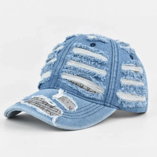 Oversized-Rip Denim Baseball Cap